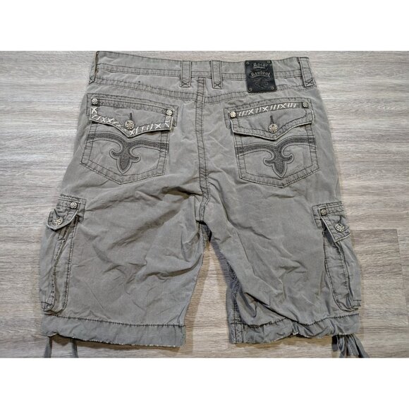 Rock Revival Cargo Shorts Men's 38 Gray Classic Thick Stitch Embroidered Utility - Picture 6 of 13